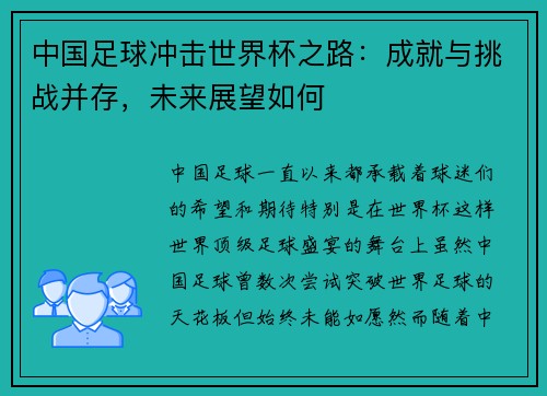 中国足球冲击世界杯之路：成就与挑战并存，未来展望如何